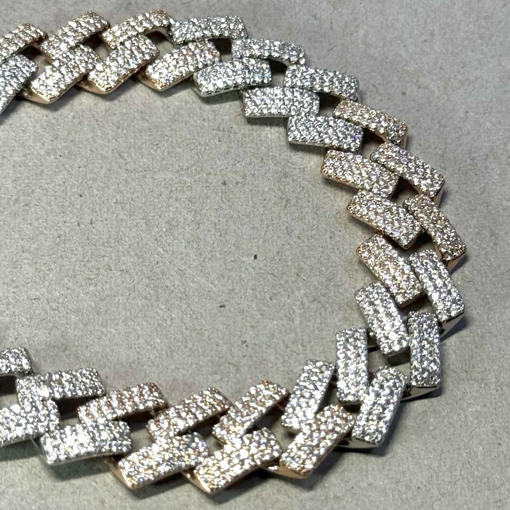 .925 STERLING SILVER 2 Tone Sterling Silver CZ bling MIAMI CUBAN CURB BRACELET